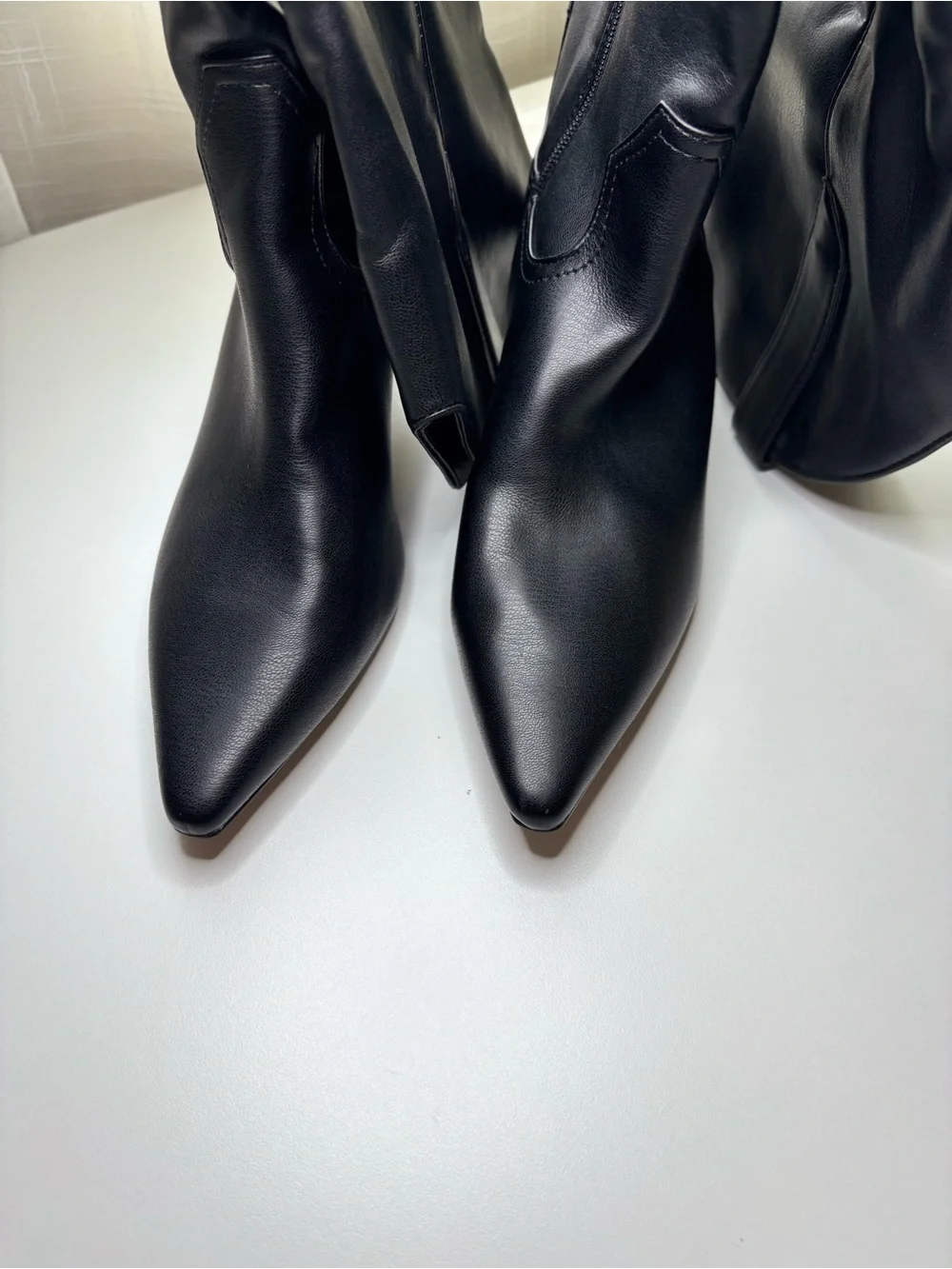 Steven New York New Britt Knee High Western Boots Black Pointed Toe 7.5